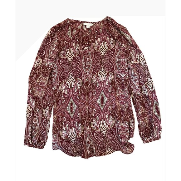 Charter Club Womens Paisley Print Blouse S Red/White Lightweight Boho Career - Picture 1 of 5